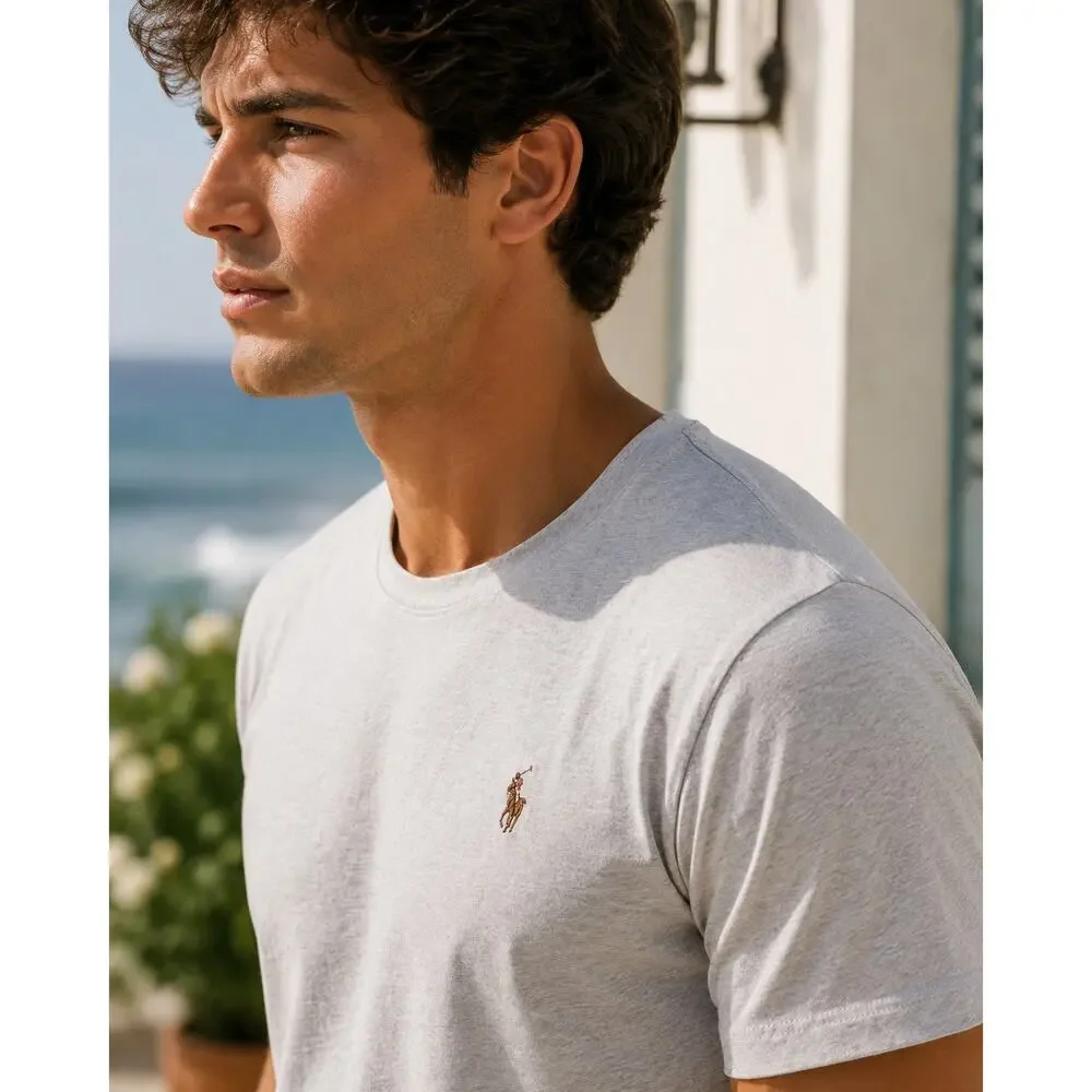 Polo Ralph Lauren Custom Slim Fit T Shirt Gray Pony Logo Preppy Coastal Classic